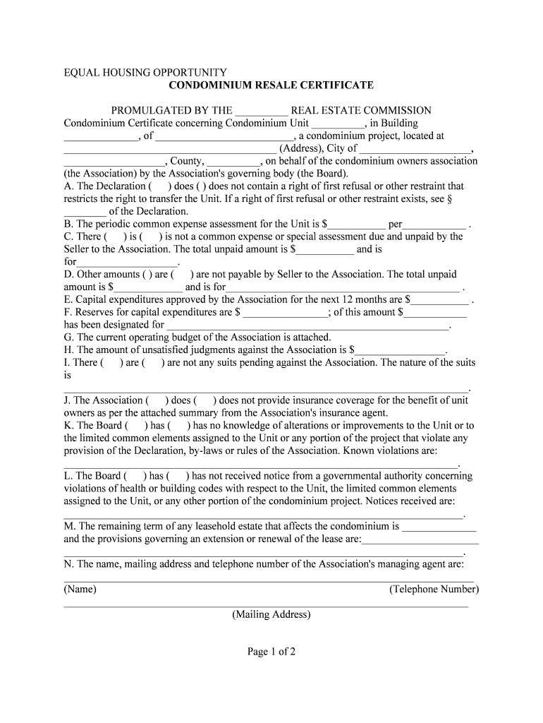 Trec No 32 4, Condominium Resale Certificate Texas Gov  Form