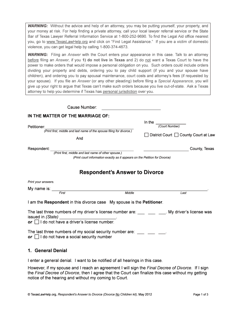 Waiver of Service Only Specific Waiver Divorce Set B  Form