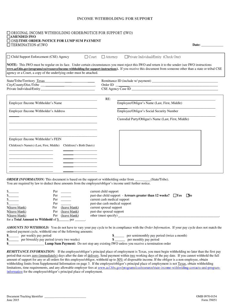 How to Complete an Income Withholding for Support Order  Form