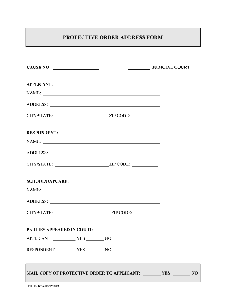 Fillable Online Protective Order Address Form PDF Forms