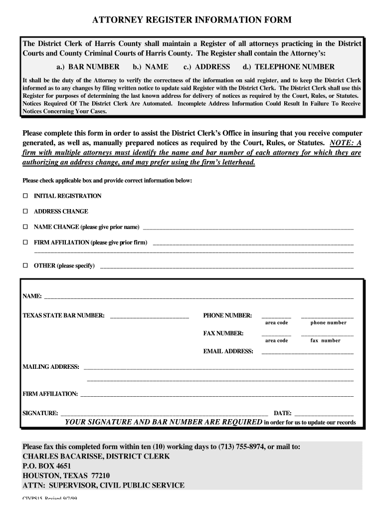 Justia Attorney Register Information Form Texas