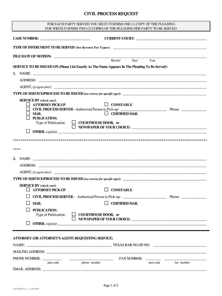 CIVIL PROCESS REQUEST  Form