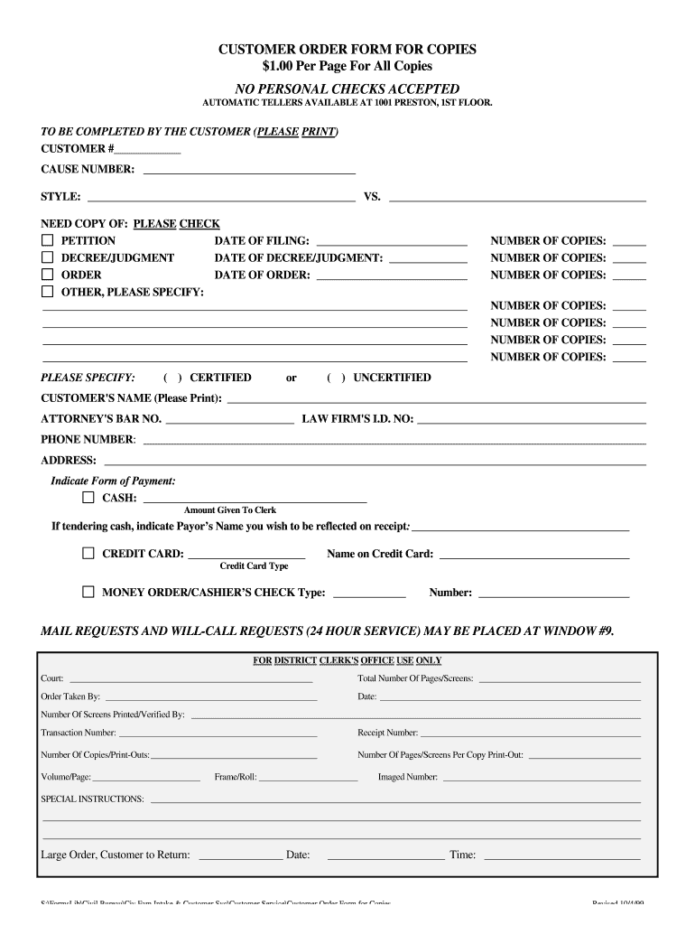 CUSTOMER ORDER FORM for COPIES $1 00 Per Page