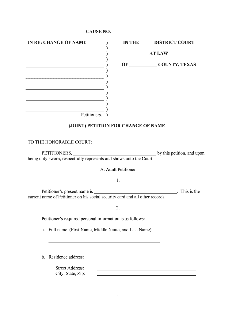 JOINT PETITION for CHANGE of NAME  Form