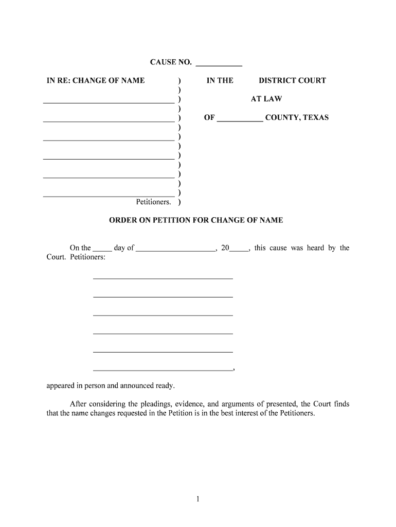 ORDER on PETITION for CHANGE of NAME  Form