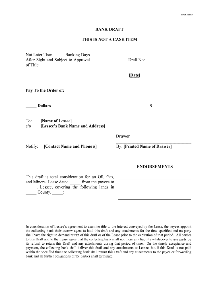 Bank Sight Draft in Oil &amp;amp; Gas LeasesSample 30 Day Draft  Form