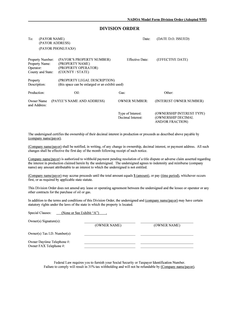 NADOA Model Form Division Order Adopted 995