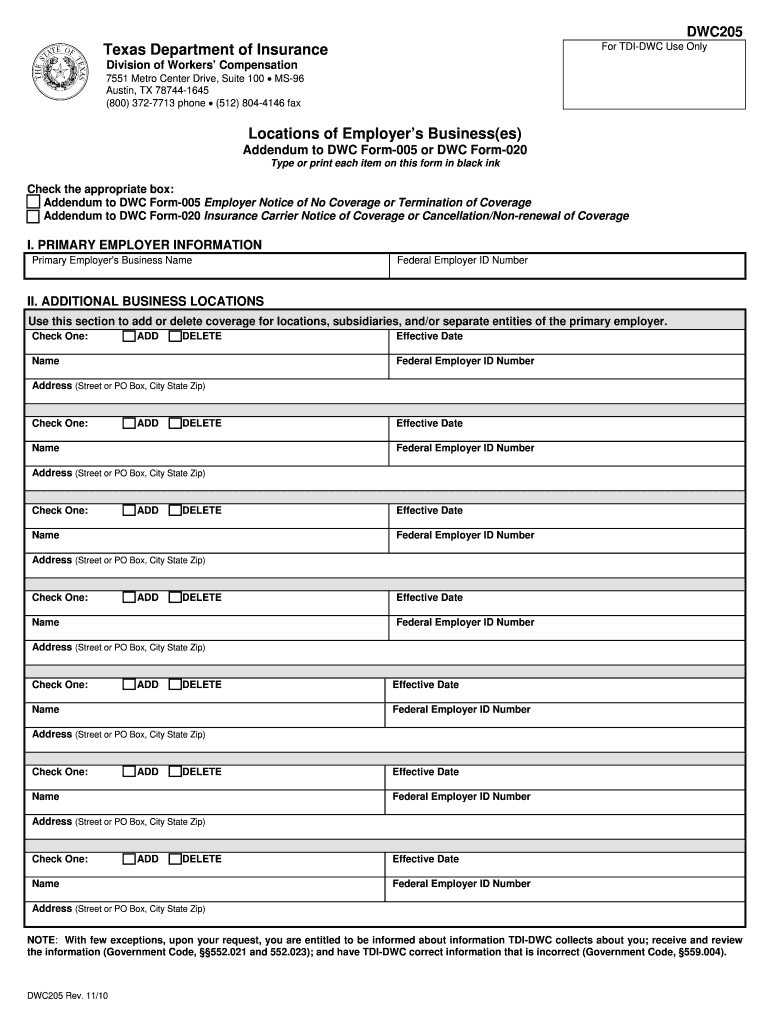 Fillable Online Tdi Texas What is Addendum Form Fax Email