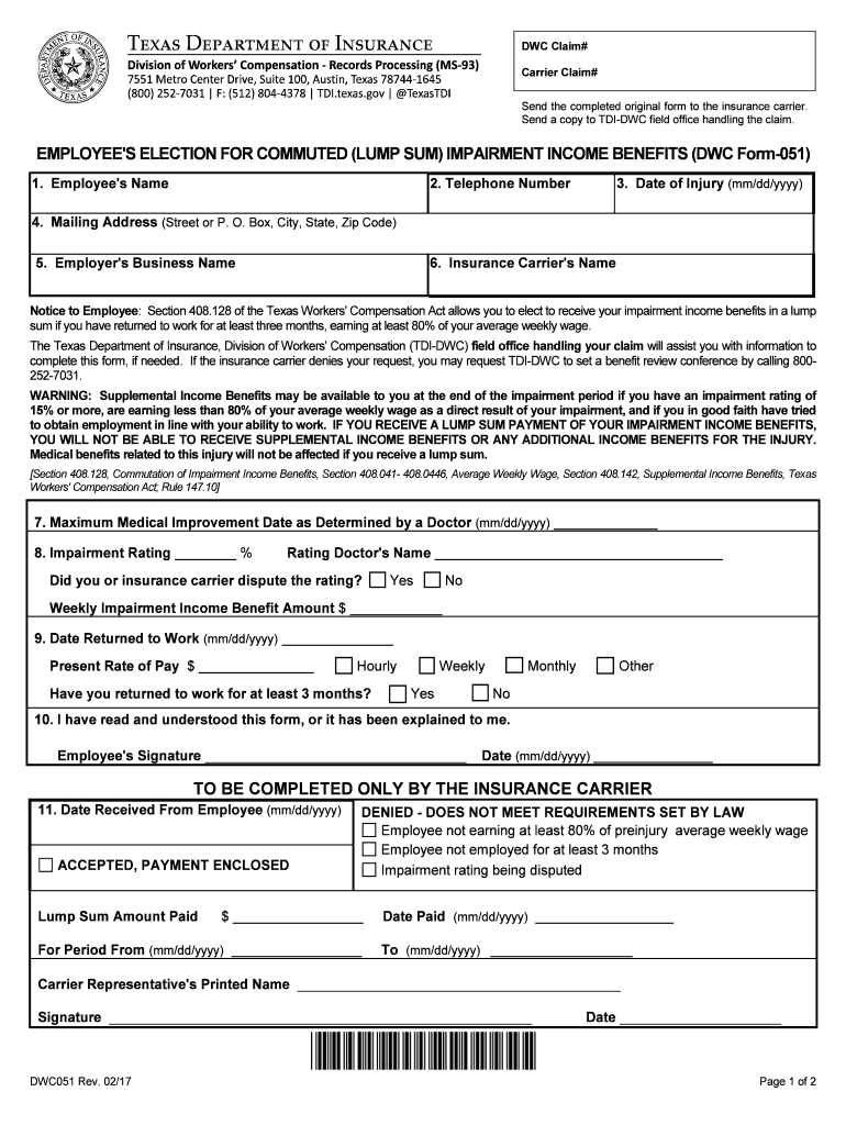 DWC Form 041, Employee's Claim for Compensation for a