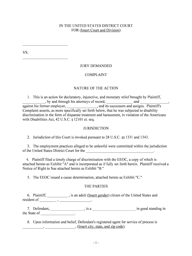 1 in the United States District Court for the Southern District of  Form