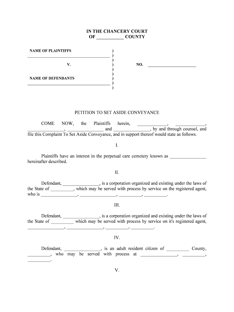 PETITION to SET ASIDE CONVEYANCE  Form