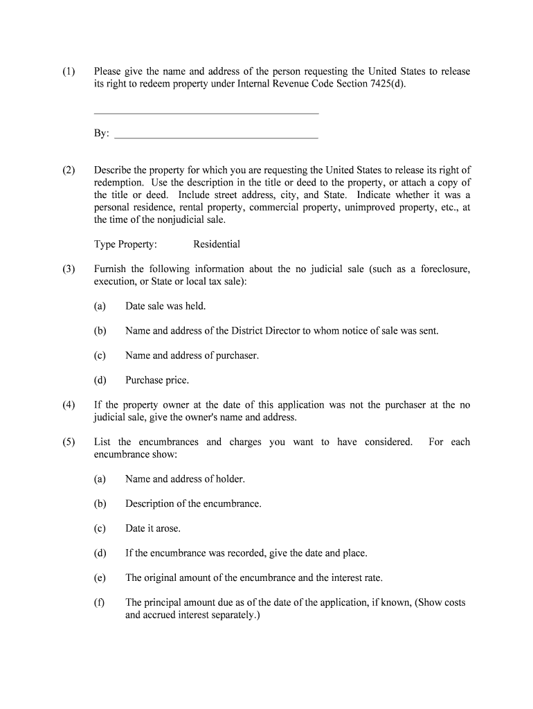 IRS Tax Lien Help Request Right to Redeem Property Pub 4235  Form