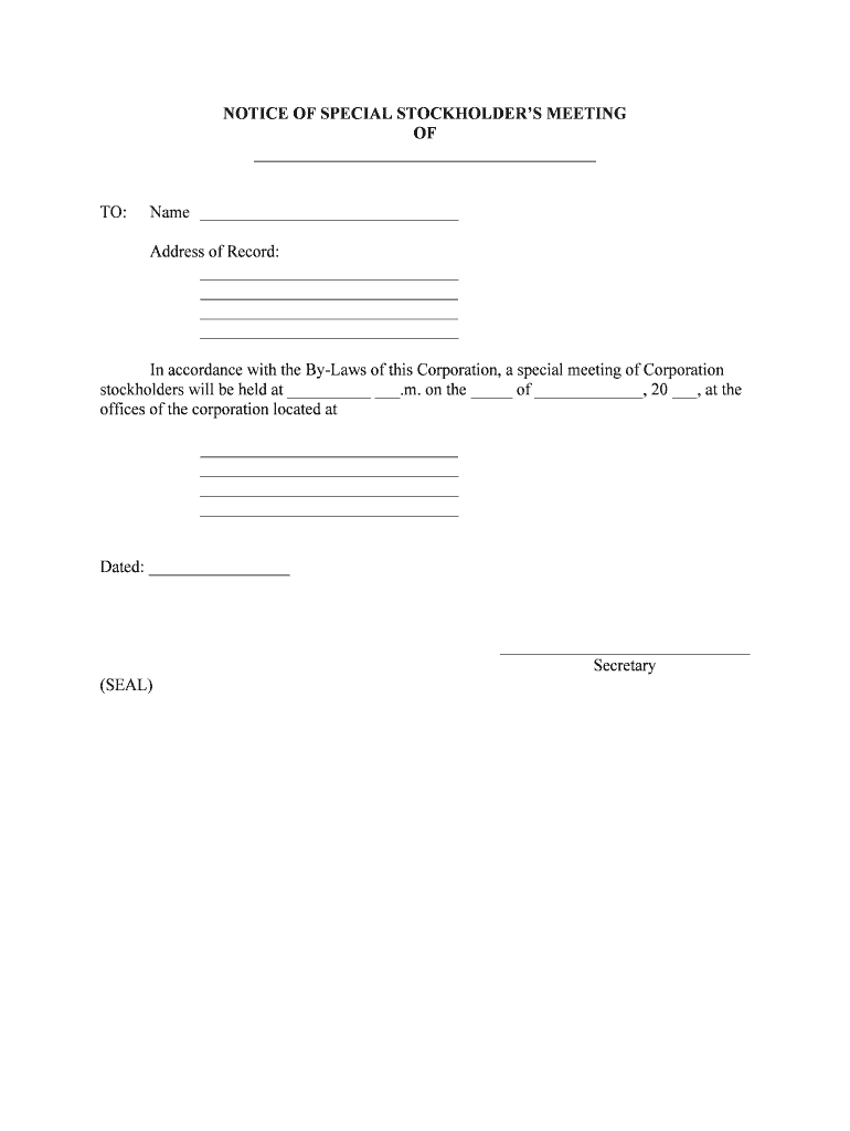 Stockholders Will Be Held at Form