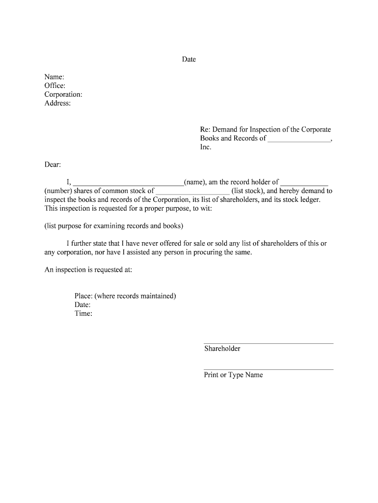Letter Re Demand for Inspection of Books and Records  Form