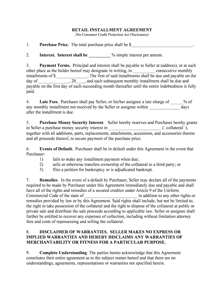 RETAIL INSTALLMENT AGREEMENT  Form