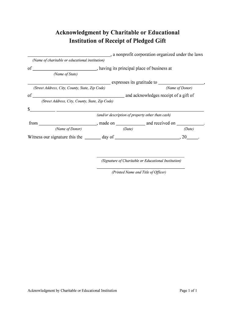 Acknowledgment by Charitable or Educational  Form