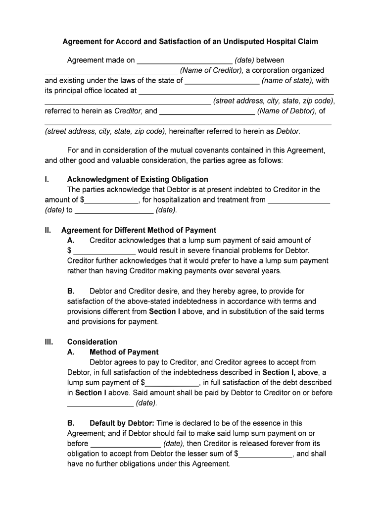 Agreement for Accord and Satisfaction of an Undisputed  Form