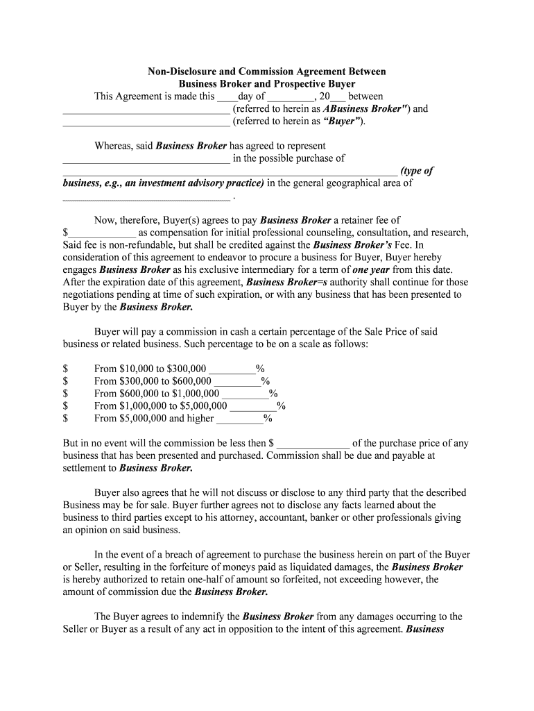 Non Disclosure and Commission Agreement between  Form