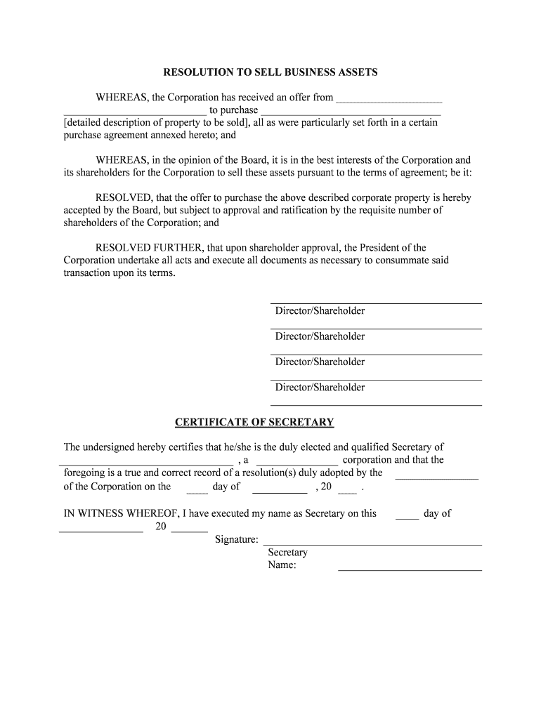 Board Resolution Approving Purchase of Shares Template  Form