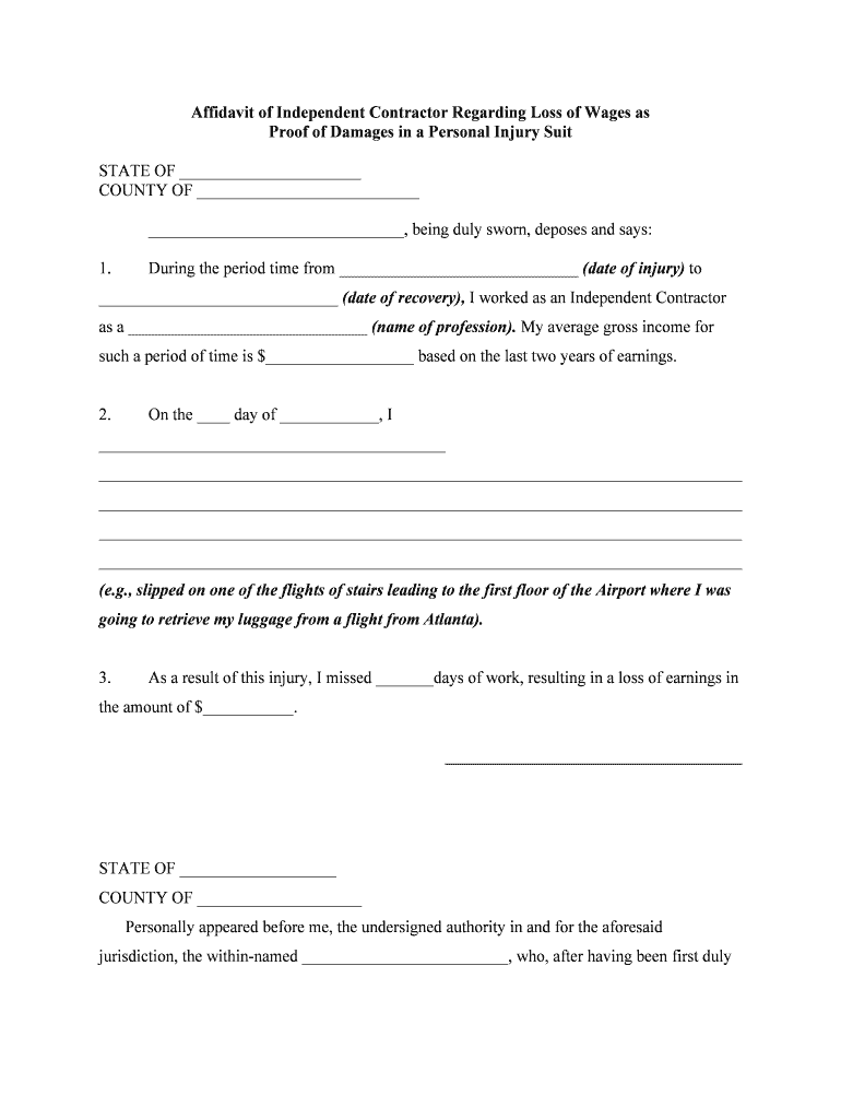 Affidavit of Self Employed Independent Contractor  Form