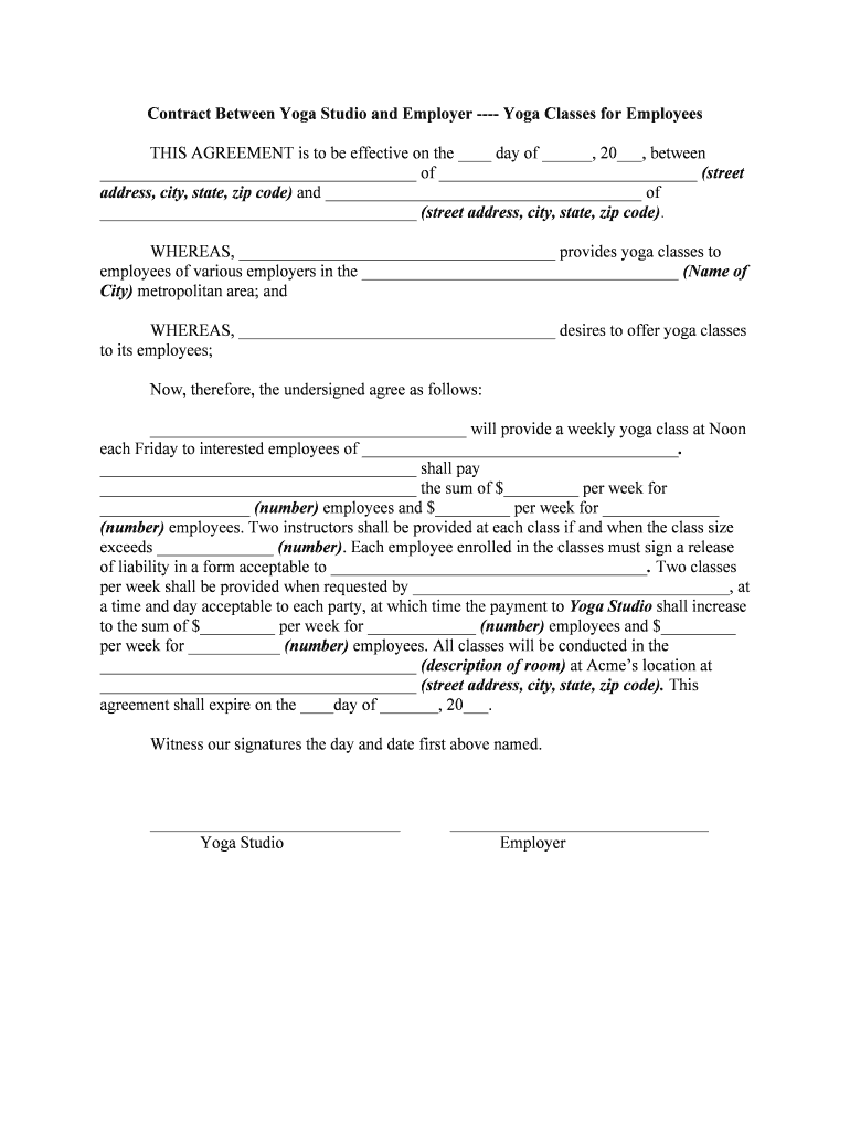 SAMPLE YOGA CONTRACT for TEACHERS Swagtail  Form