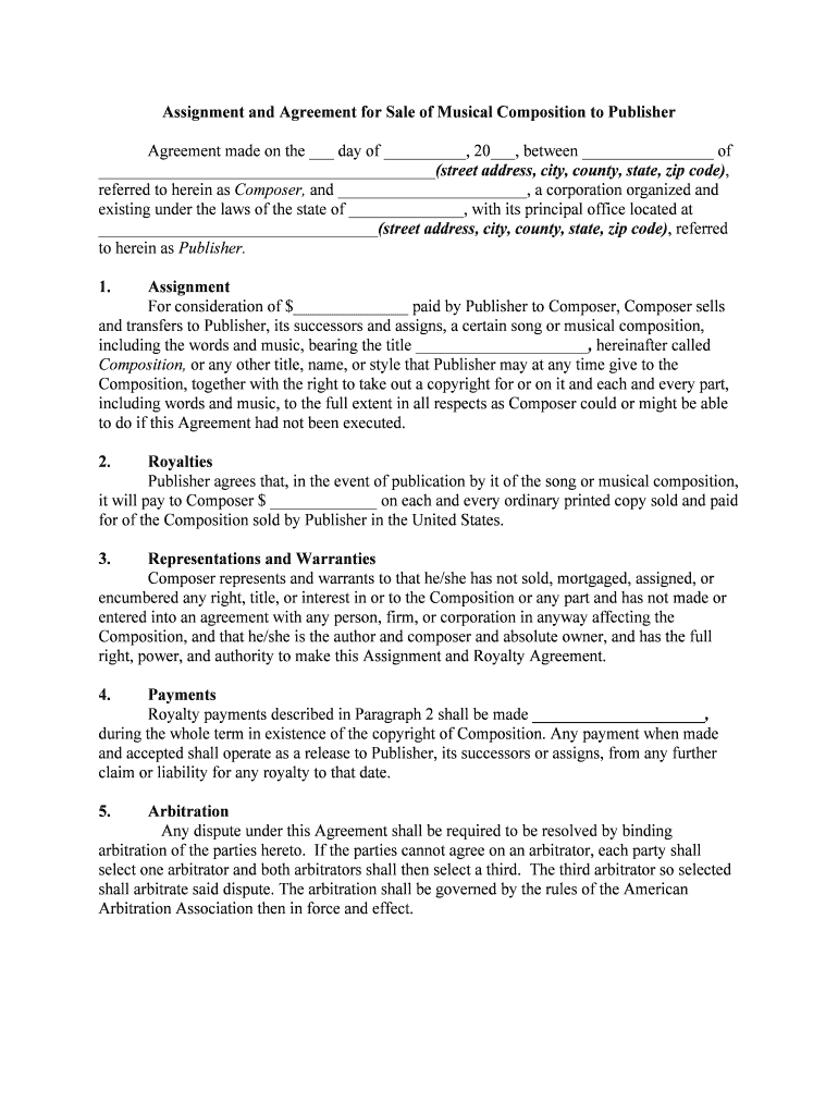 Music Publisher Assignment Sample  Form