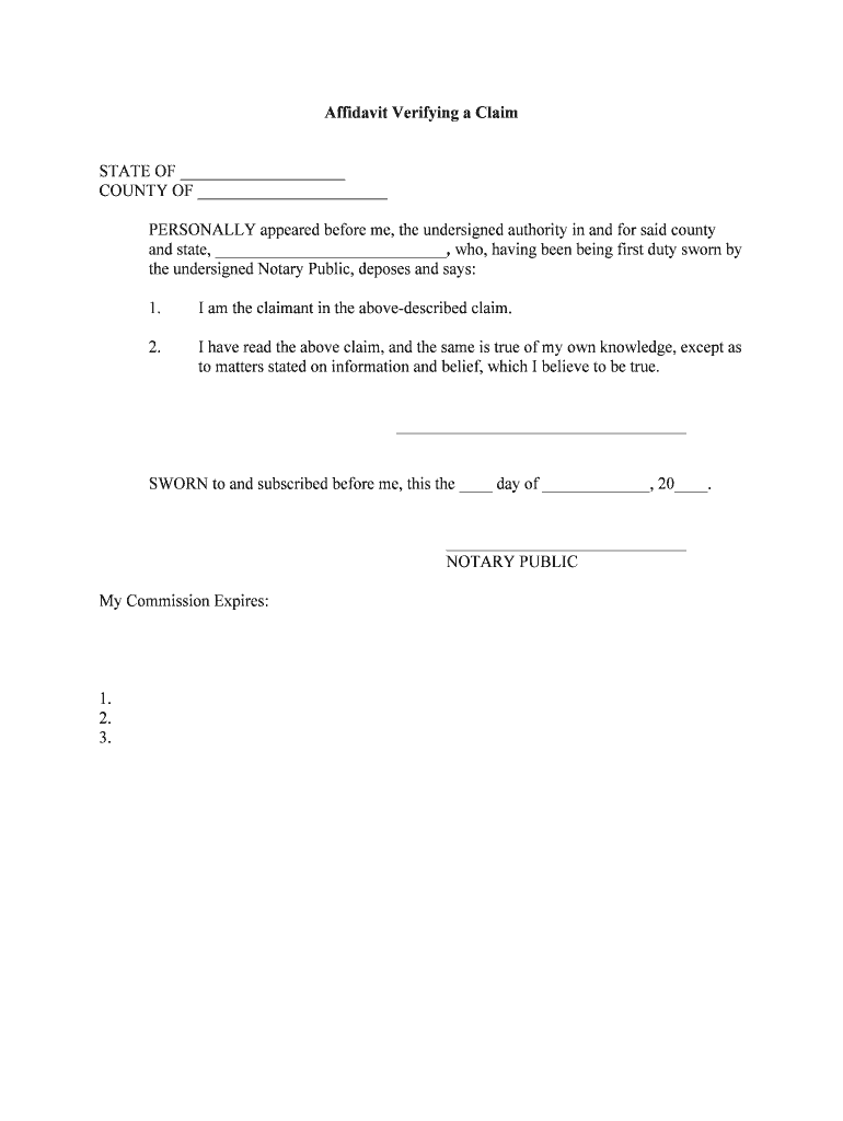 Affidavit Verifying a Claim  Form