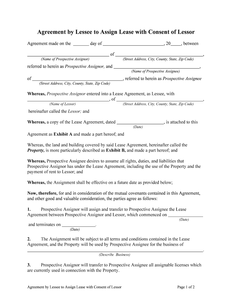 Assignment of Residential Lease with Landlord Consent  Form