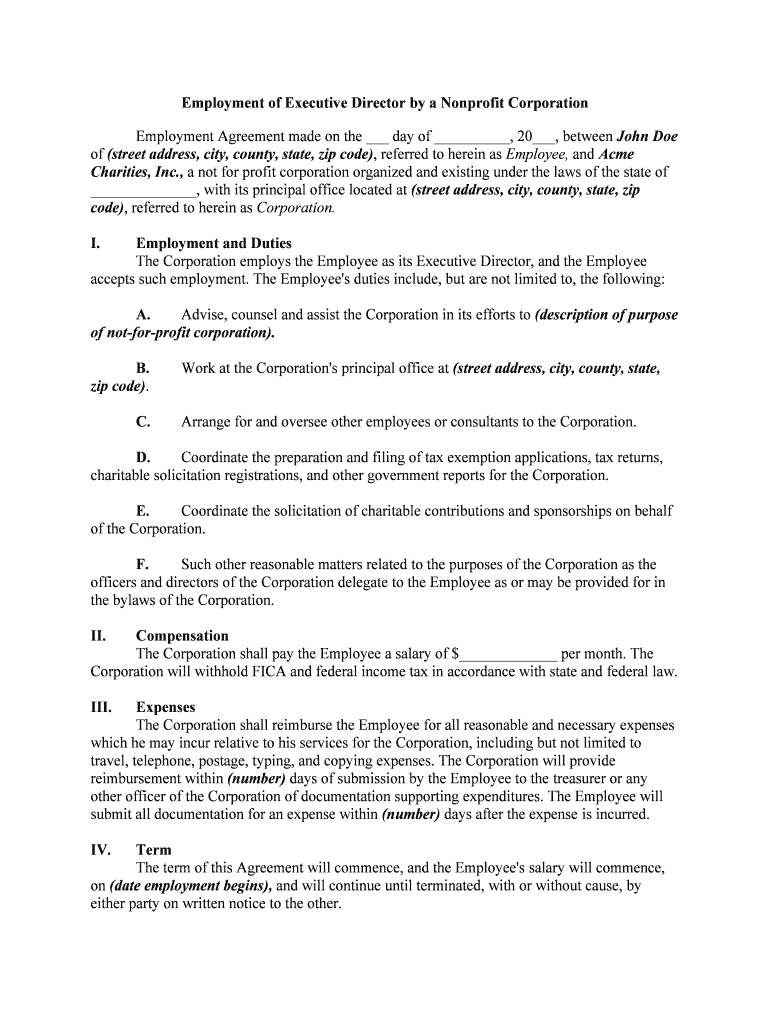 Employment of Executive Nonprofit Corporation  Form