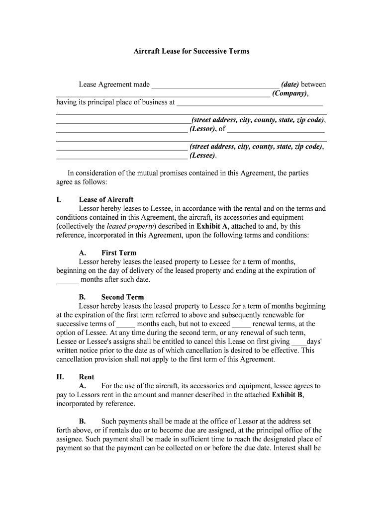 Aircraft Lease for Successive Terms  Form