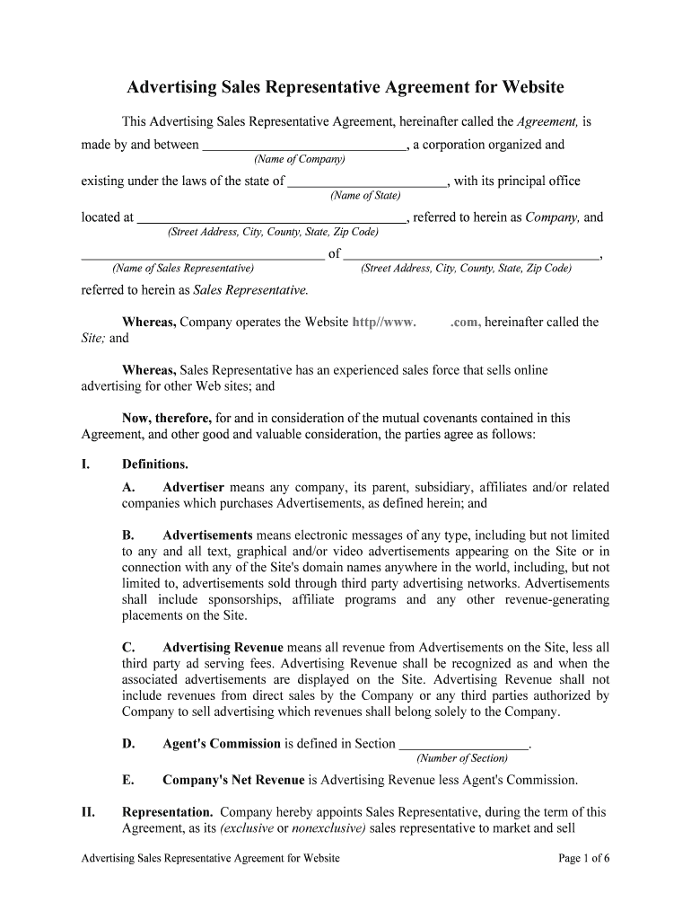 Independent Sales and Marketing Representative Agreement  Form