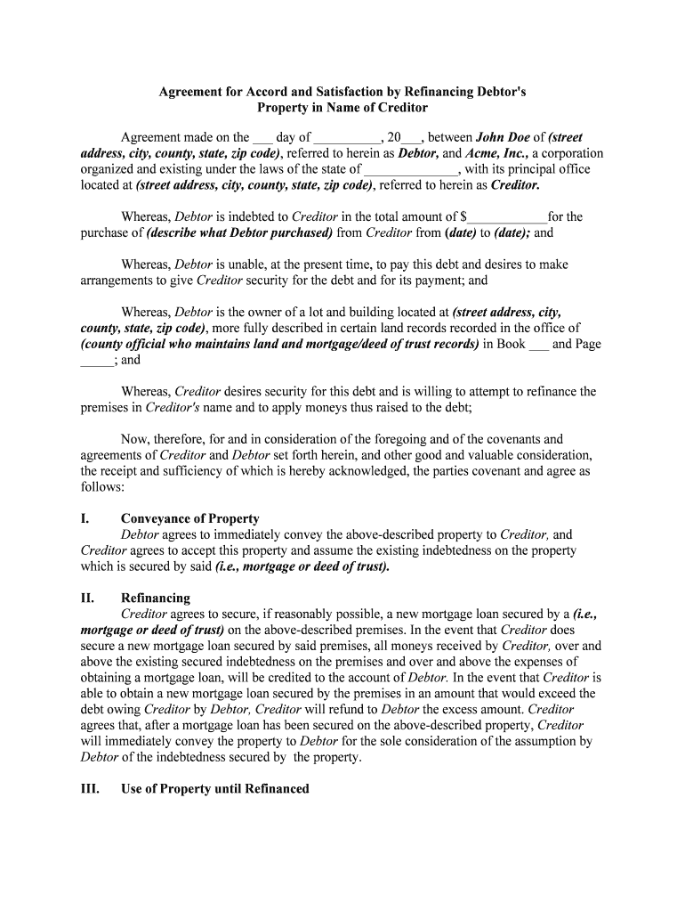 Form of Agreement of Accord and Satisfaction between U S