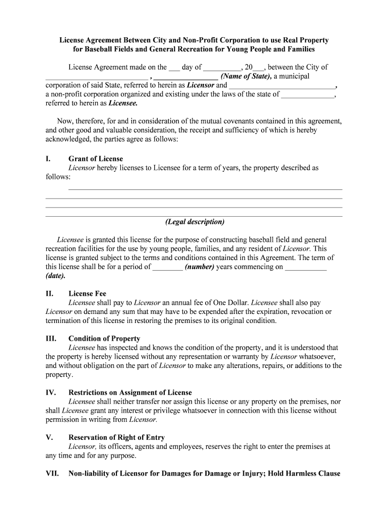 License Agreement between City and Nonprofit Corporation to  Form