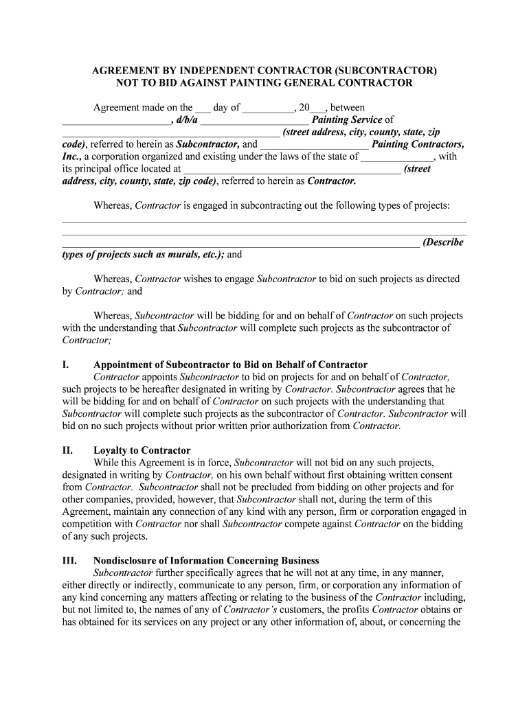 AGREEMENT by INDEPENDENT CONTRACTOR SUBCONTRACTOR  Form