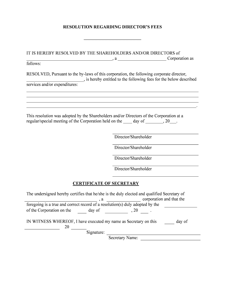 Sample Corporate Resolution to Ratify Board of Directors  Form