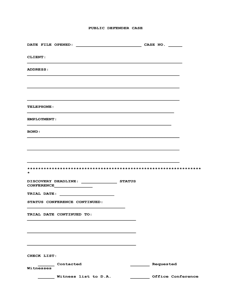 Application for Public Defender's Services  Form