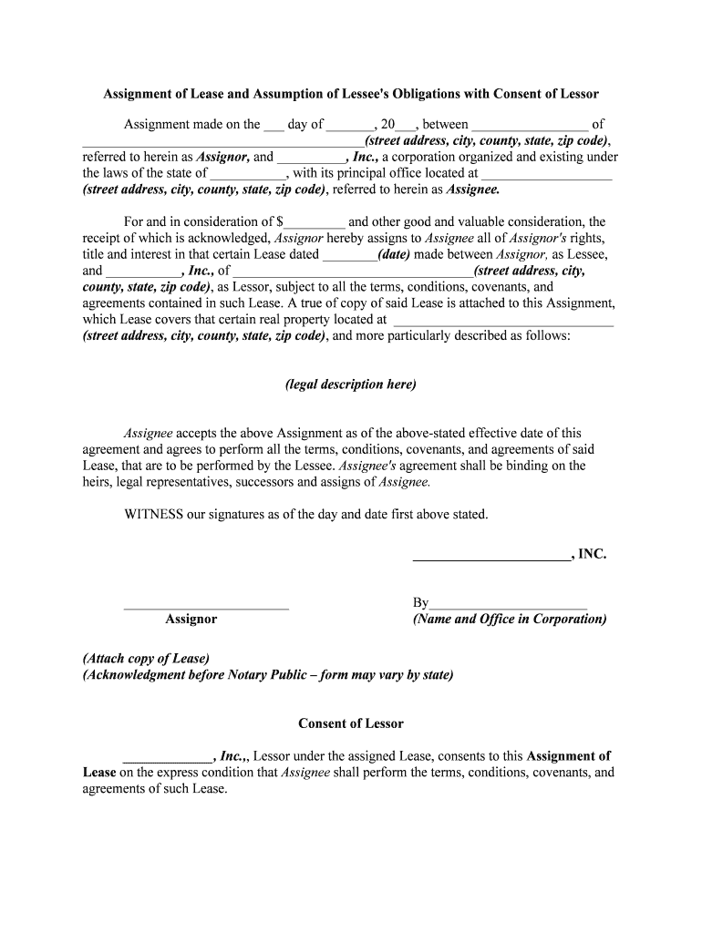 assignment and assumption of lease and consent of lessor