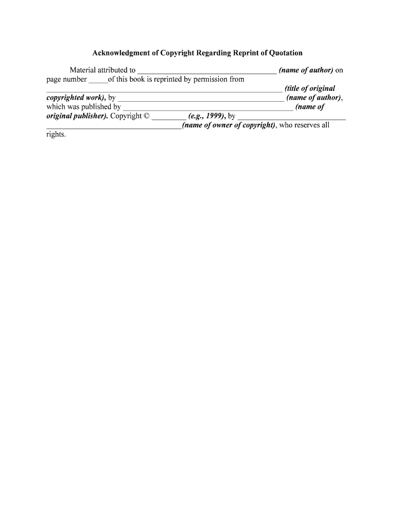 Acknowledgment of Copyright Regarding Reprint of Quotation  Form