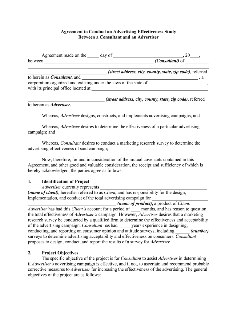 Agreement to Conduct an Advertising Effectiveness Study  Form