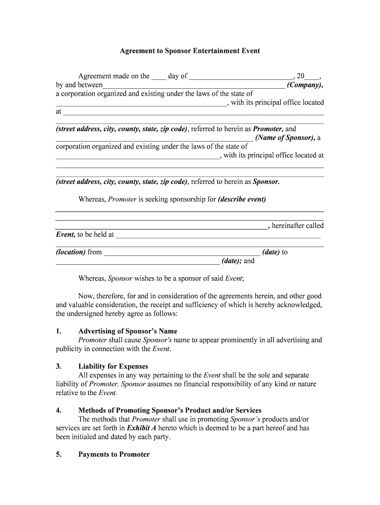 Third Party Contract Agreement to BE PROVIDED by SPONSOR  Form