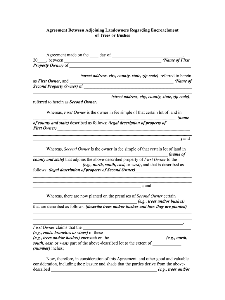 Agreement between Adjoining Landowners Regarding Encroachment  Form