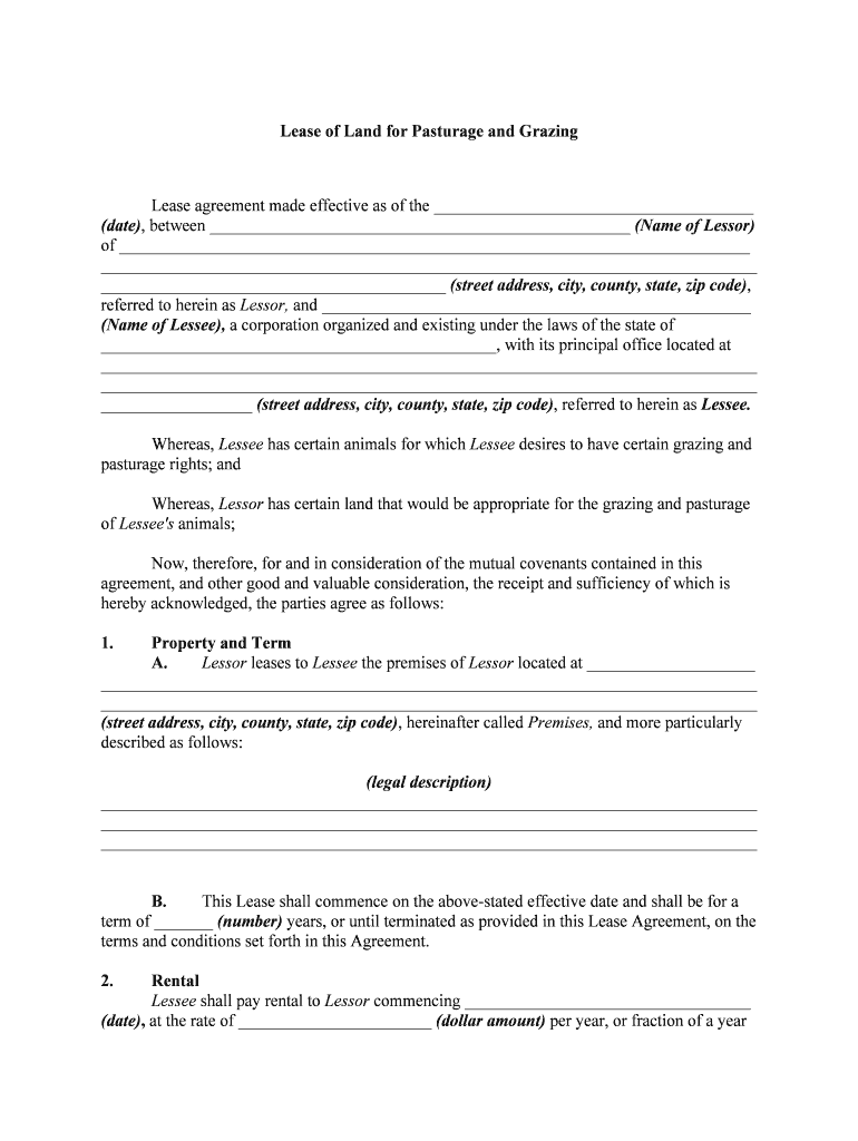 Sample Agreement Attachment a Grazing Lease, Red Gap Ranch  Form