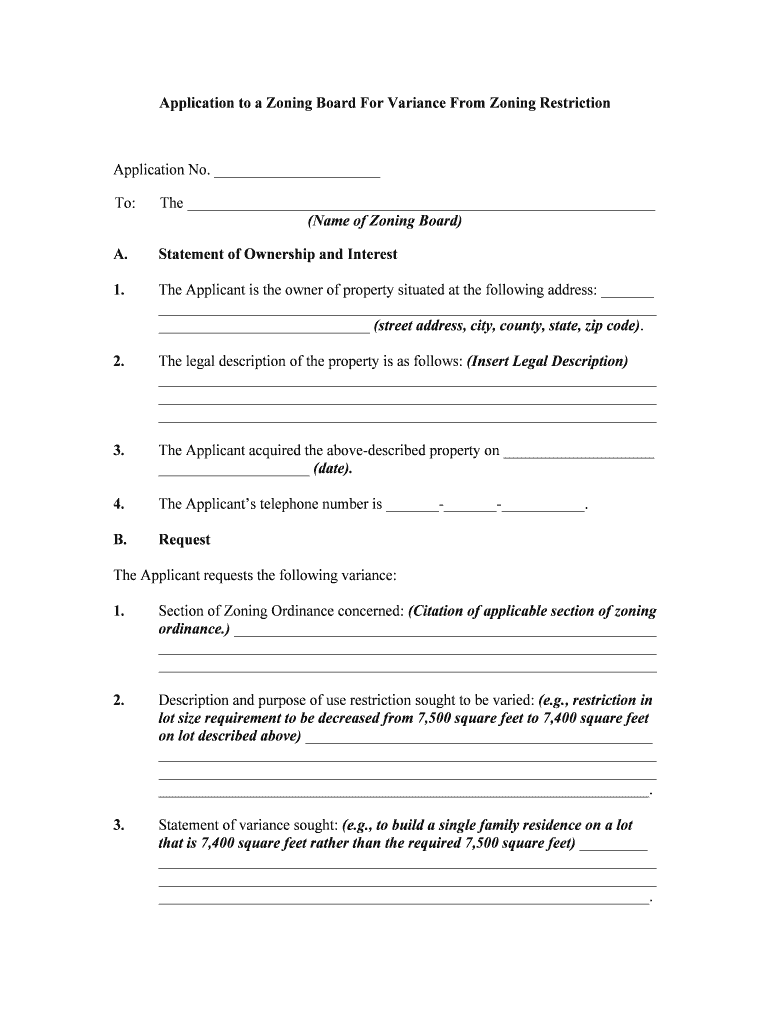 Zoning Board Application for a Variance Town of Littleton, NH  Form