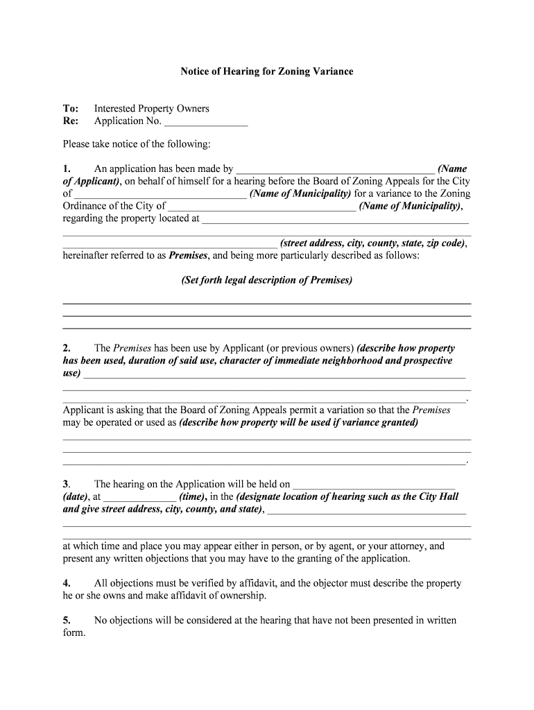 Zoning Adjustment Application Handout Form
