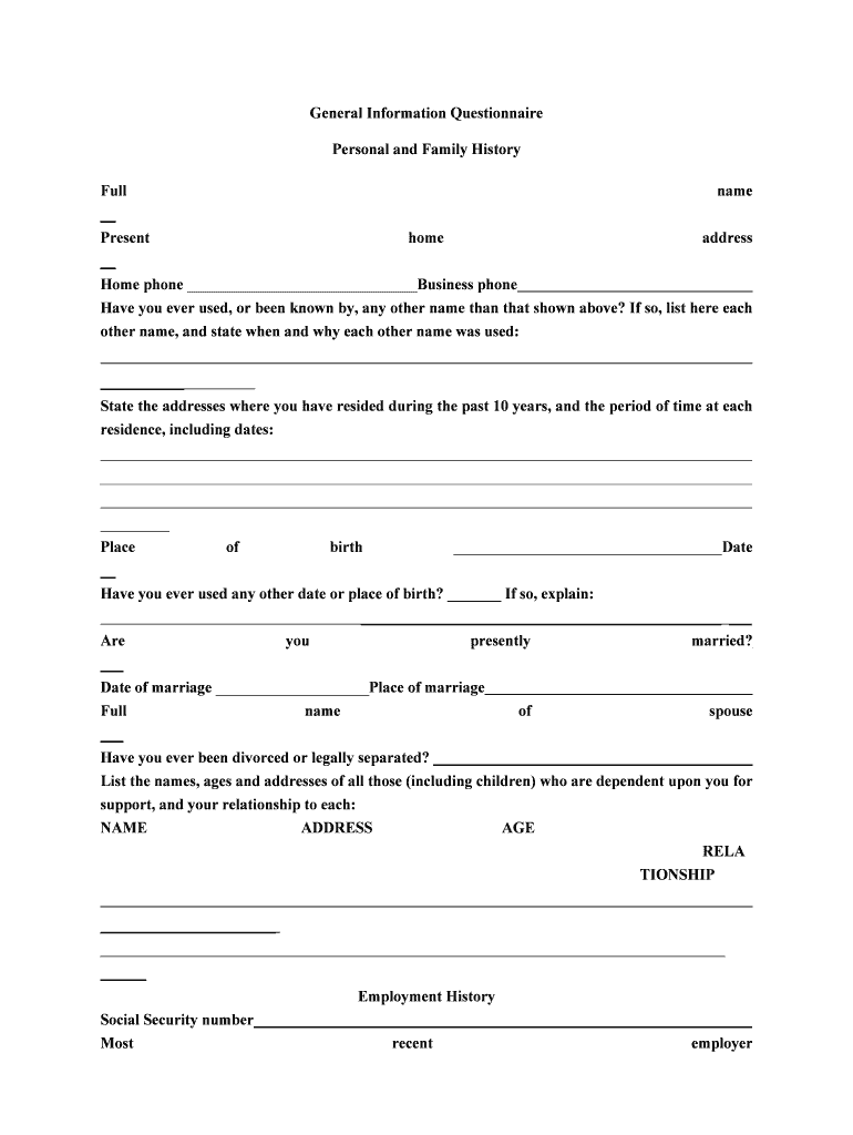 Re General Information Questionnaire