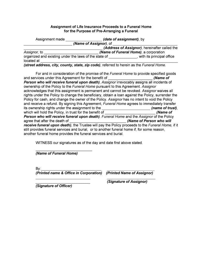 Assignment of Policycontract Death Benefits OK Gov  Form