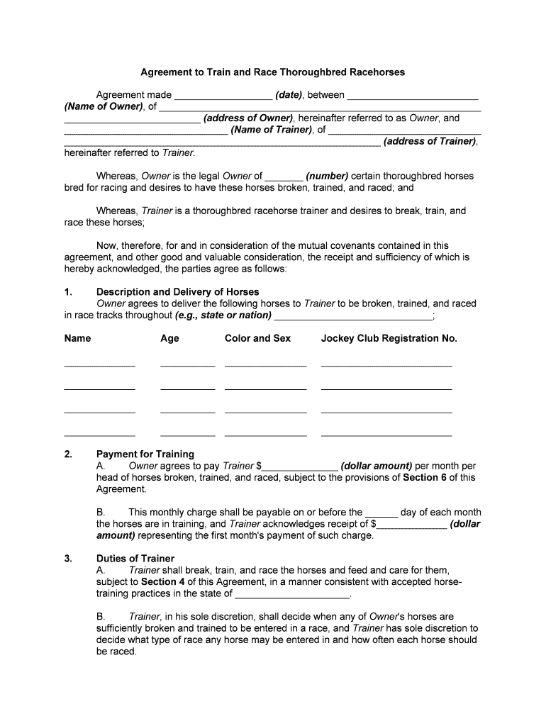 NRA1 Registration of a Non Racing Agreement  Form