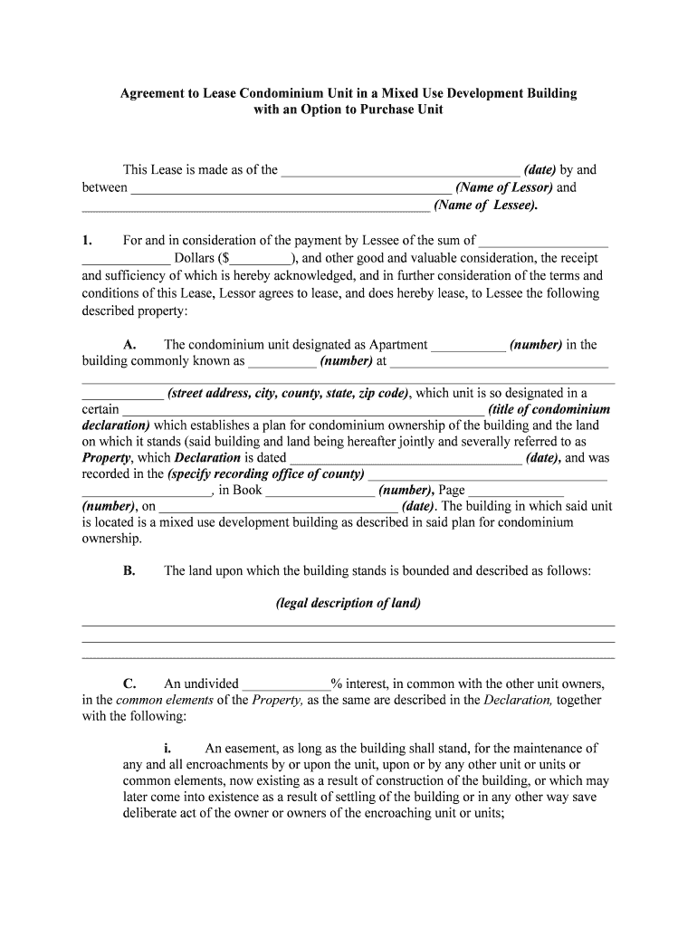 AGREEMENT to LEASE CONDOMINIUM UNIT  Form