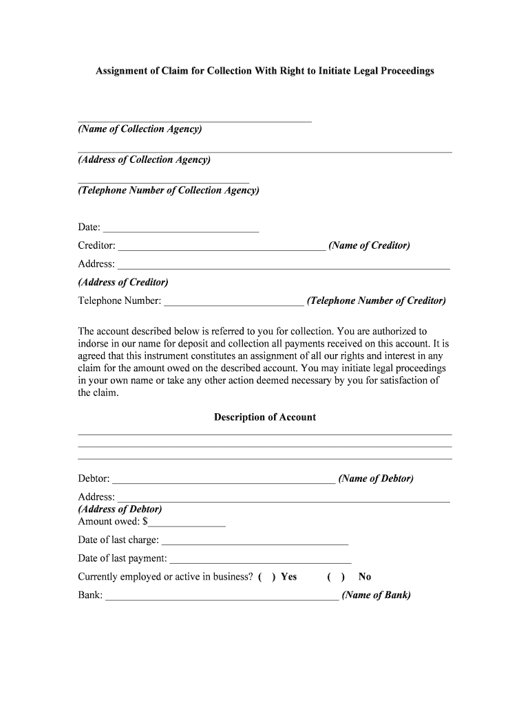 Assignment of Claim for Collection with Right to Initiate  Form