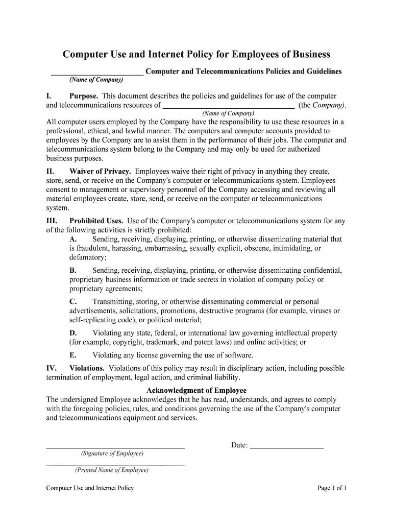 Employee Internet Usage Policy TemplateWorkable  Form